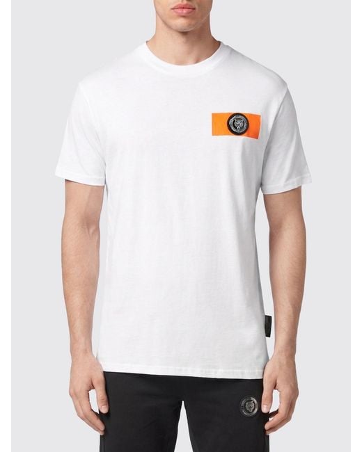 Philipp Plein White Short-Sleeved Cotton T-Shirt With Contrasting Logo for men