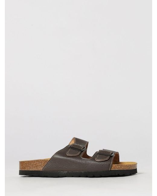 Woolrich Brown Grained Leather Sandals for men