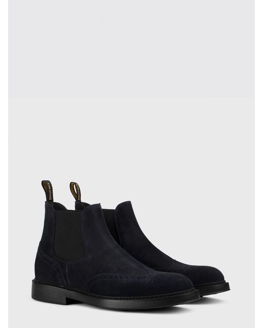 Doucal's Blue Suede Ankle Boots With Brogue Motif for men