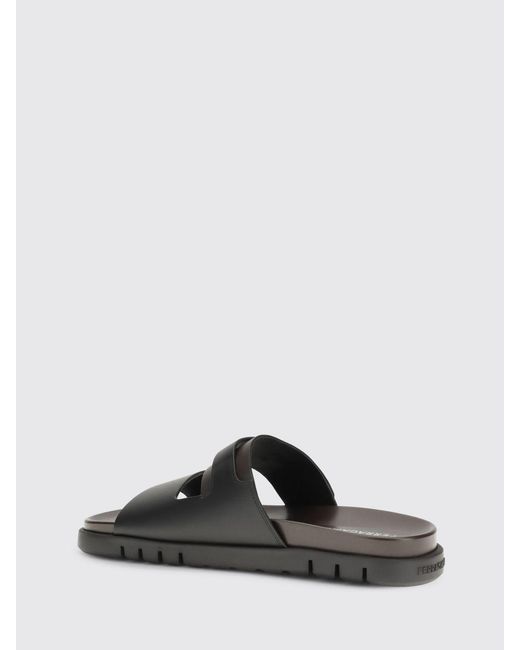 Ferragamo Black Hug Leather Sandals for men