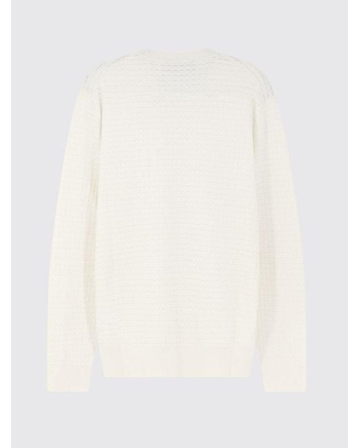 Boss White Cotton And Silk Blend Crewneck Sweater With Ribbed Trims for men
