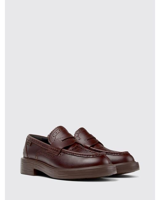 Camper Brown Twins Leather Loafers With Brogue Detail