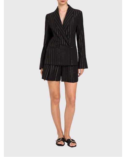 Twinset Black Pinstriped Cotton Blend Double Breasted Blazer