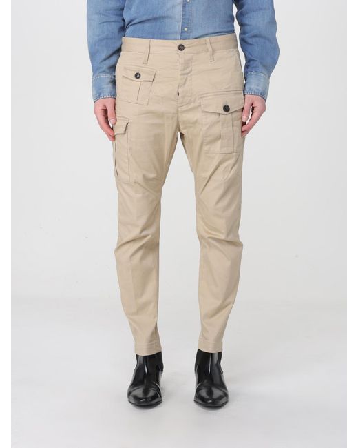 DSquared² Natural Stretch Cotton Cargo Trousers for men