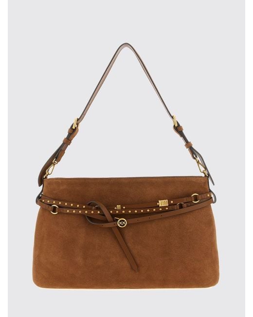 Pinko Brown Suede Bag With Micro Studs