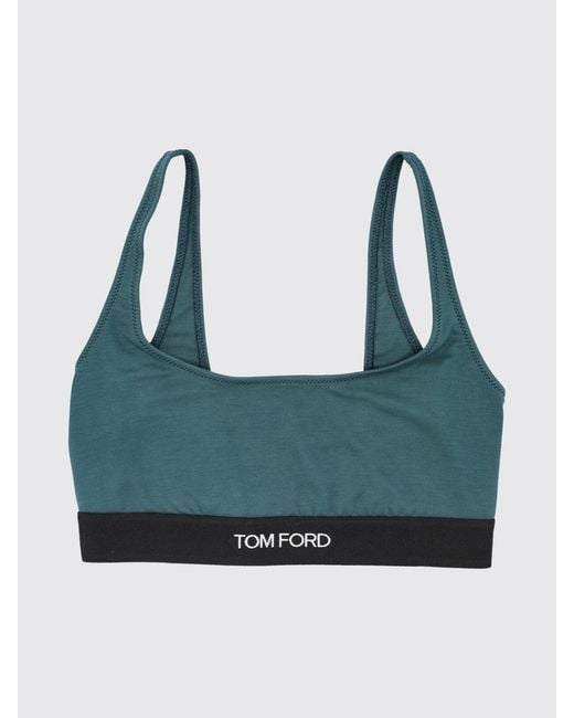 Tom Ford Blue Cropped Modal Bralette Top With Contrast Logo Band