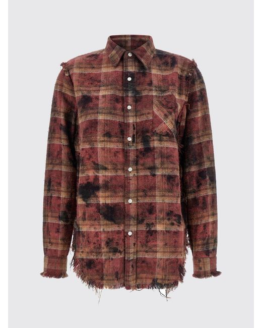 R13 Brown Used Cotton Shirt With Check Print