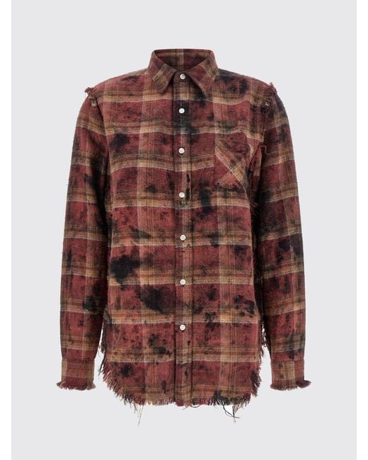 R13 Brown Used Cotton Shirt With Check Print
