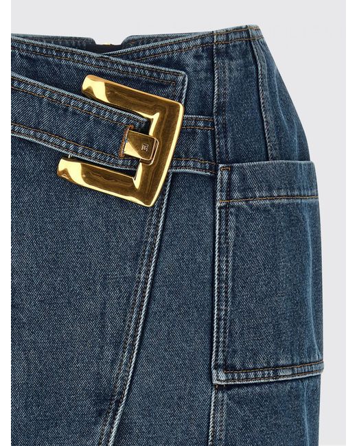 Balmain Blue Denim Mini Skirt With Maxi Buckle