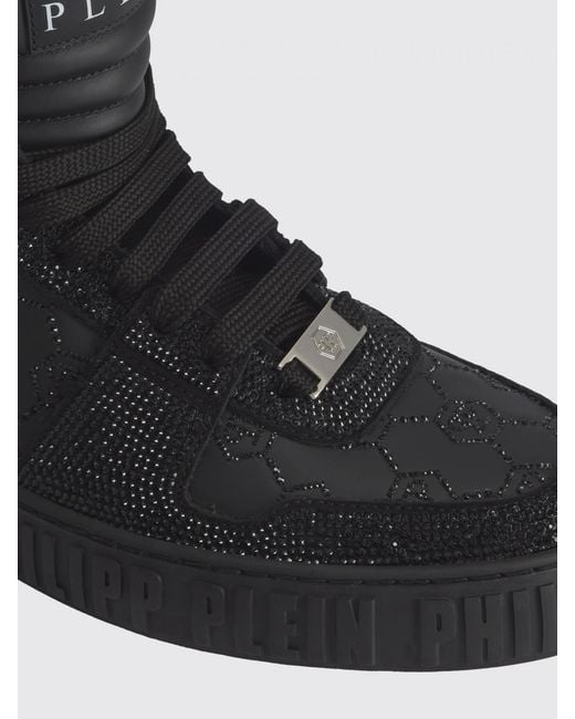 Philipp Plein Black Leather Sneakers With Applied Rhinestones for men