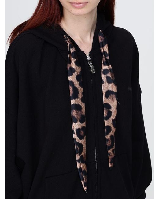 DISCLAIMER Black Oversized Cotton Zip-Up Hoodie With Animal Print