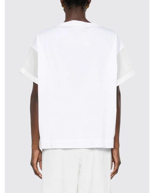 Brunello Cucinelli White Cotton T-Shirt With Tulle Insert