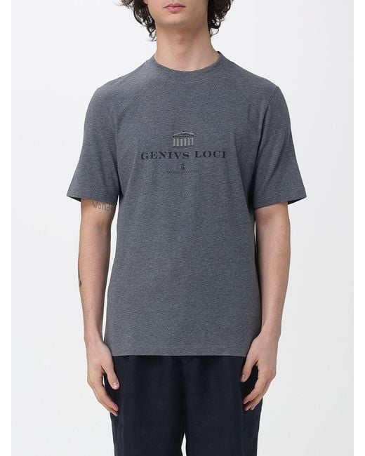 Brunello Cucinelli Gray Cotton T-Shirt With Logo for men