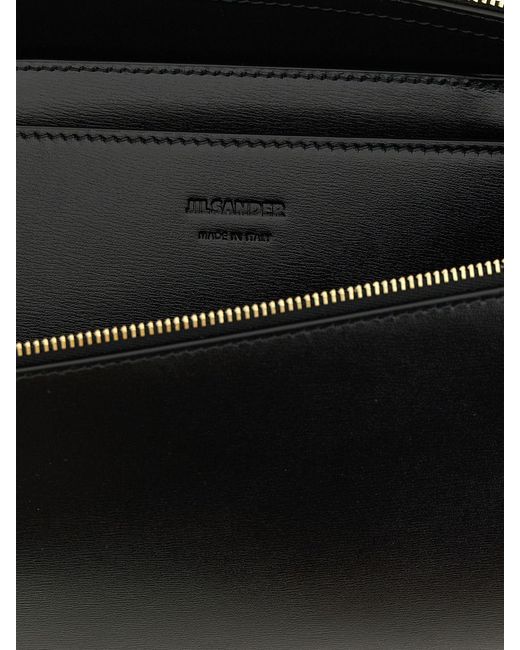 Jil Sander Black Large Tangle Calfskin Leather Shoulder Bag With Braided Handle