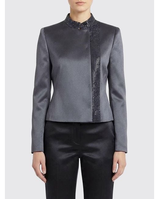 Giorgio Armani Blue Silk Blend Blazer With Rhinestones