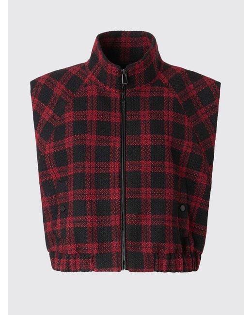 Pinko Red High Neck Tartan Wool Blend Vest