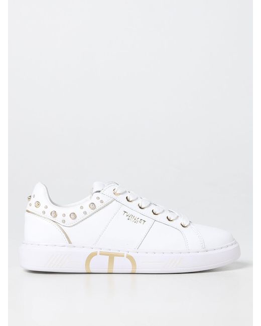 Twinset White Sneakers In Synthetic Leather