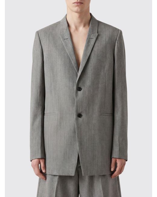Rick Owens Gray Peak Lapel Single-Breasted Wool Blazer for men