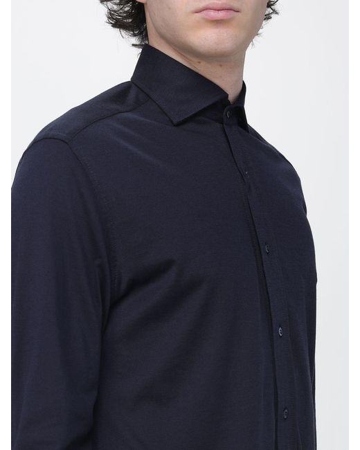 Brunello Cucinelli Blue Slim Fit Cotton And Silk Shirt With French Collar for men