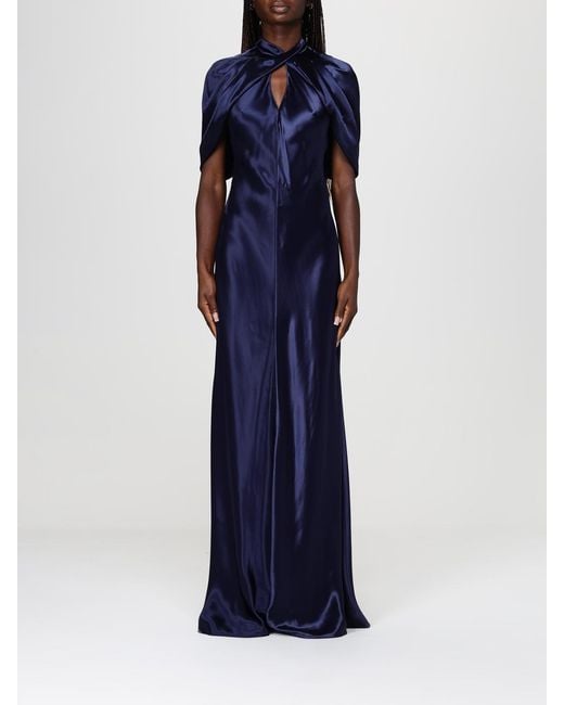 Alberta Ferretti Blue Long Satin Dress