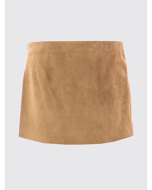 Khaite Natural Mid-Rise Suede Leather Pencil Mini Skirt