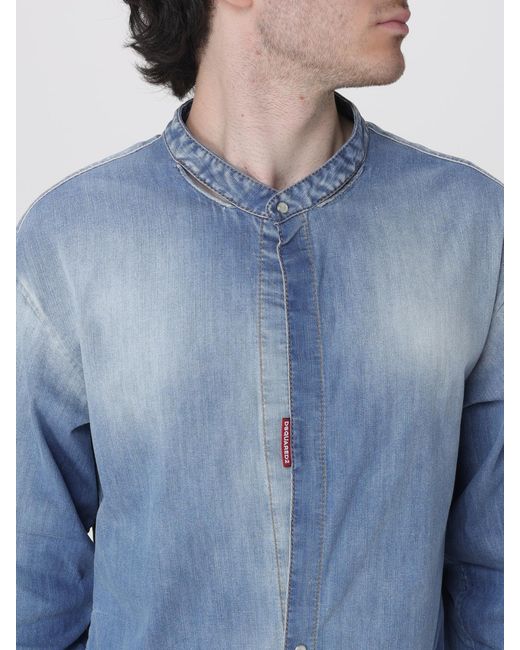 DSquared² Blue Stretch Cotton Casual Shirt for men