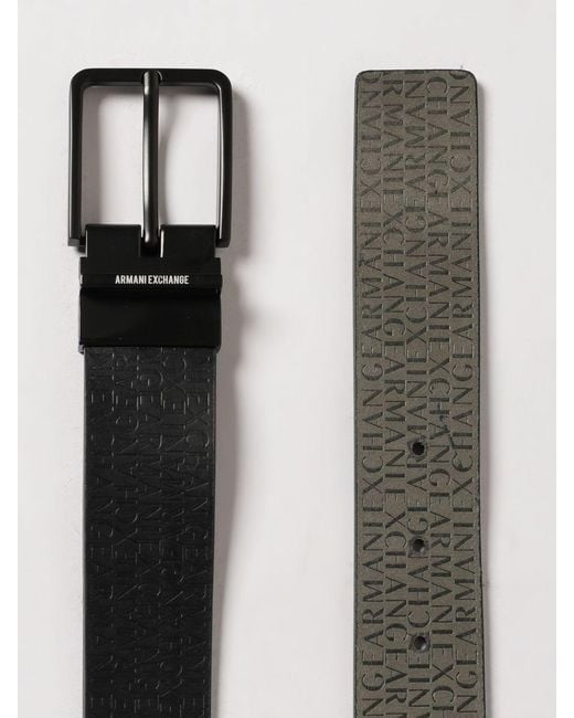 ARMANI EXCHANGE Black Reversible Classic Belt With All-Over Logo for men