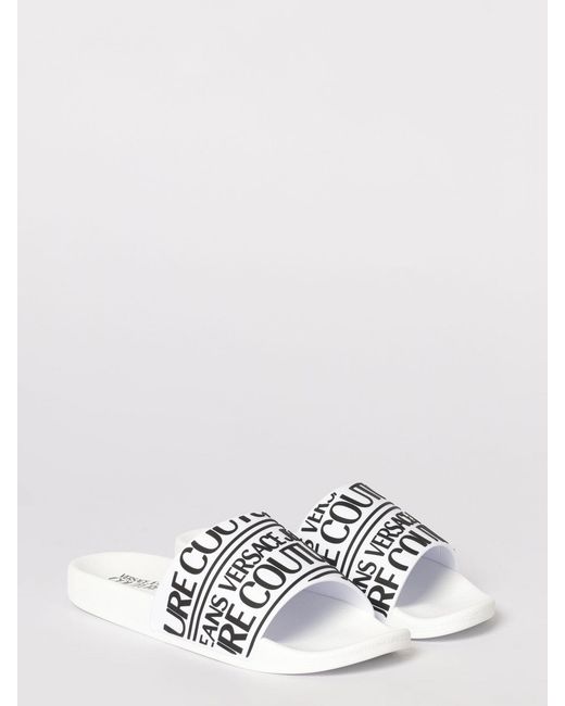 Versace Jeans Couture White Logo Print Rubber Sliders for men