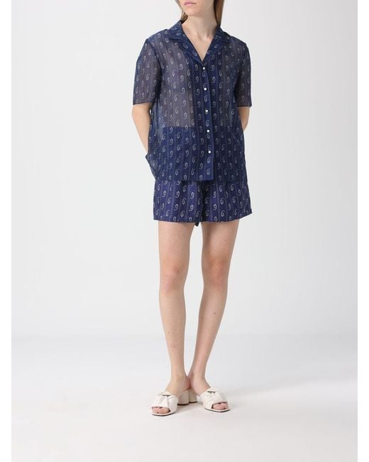 Tory Burch Blue Printed Cotton And Silk Shirt