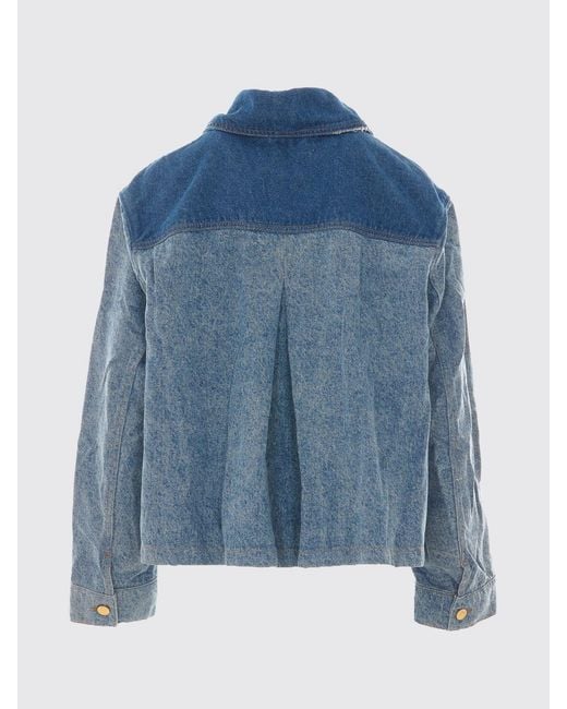 Ganni Blue Cropped Patchwork Denim Jacket