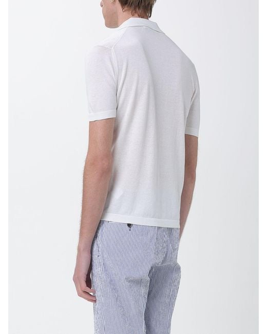 Brooksfield White Cotton Crepe Polo Shirt for men
