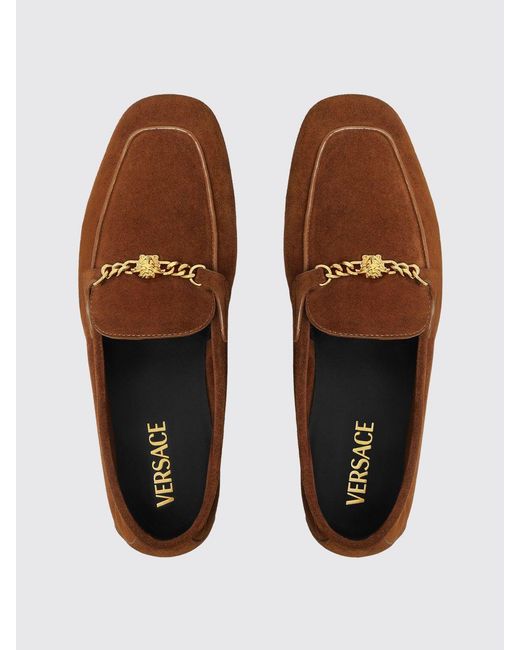 Versace Brown Suede Loafers With Medusa Bit