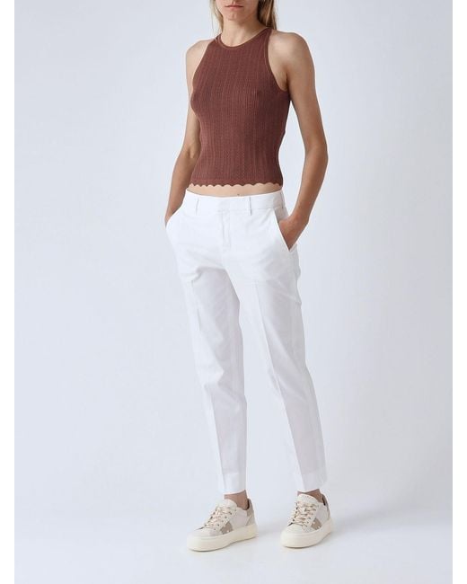 PT Torino White Cotton Slim Trousers