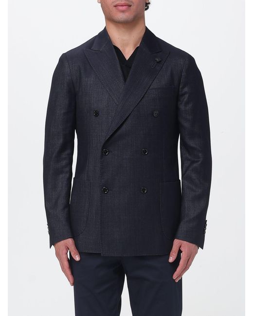 Lardini Blue Double-Breasted Wool Blend Blazer for men