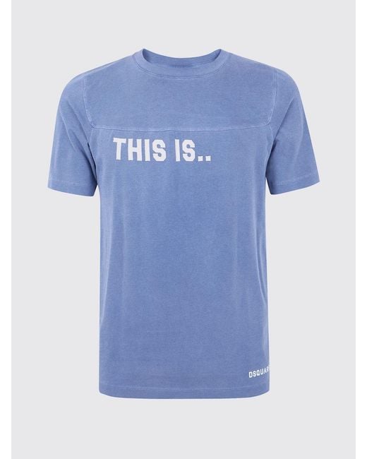 DSquared² Blue Cotton T-Shirt With Slogan Print for men