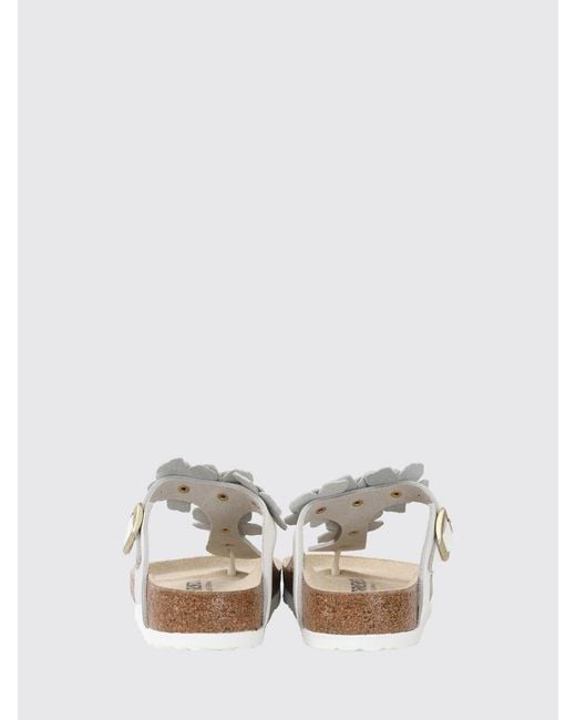 Birkenstock White Gizeh Leather Sandal With Applied Flowers