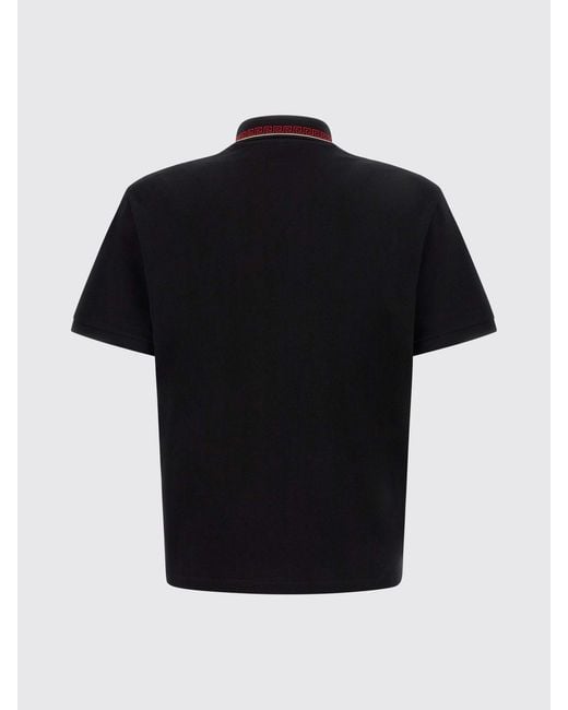 Versace Black Greca Pattern Cotton Polo Shirt With Contrast Embroidered Logo for men