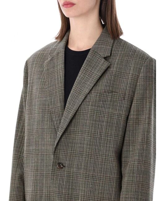 Soeur Gray Single-Breasted Check Wool-Blend Blazer