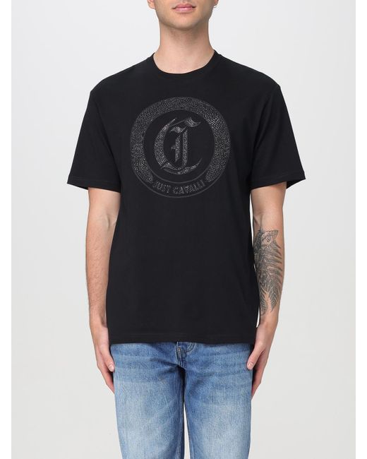 Just Cavalli Black Crystal Embellished Logo Tee for men
