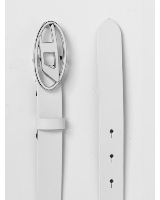 DIESEL White B-1Dr Leather Belt With Enamelled Buckle