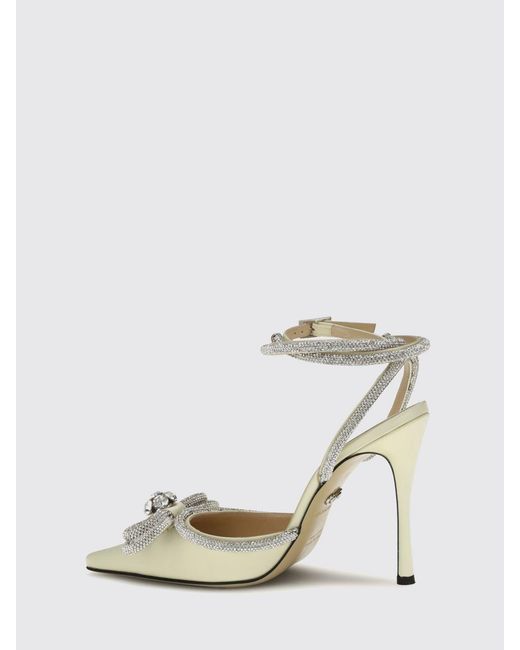Mach & Mach White Satin Pumps With Rhinestones