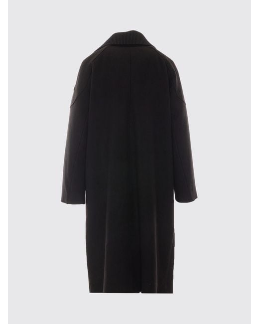 Moose Knuckles Blue Double-Breasted Long Wool Blend Coat With Dropped Shoulders