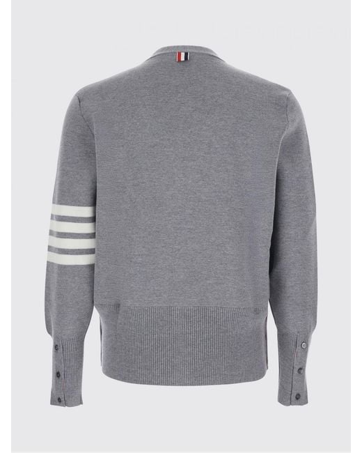 Thom Browne Gray Wool V-Neck Cardigan With Iconic 4-Bar Detail for men