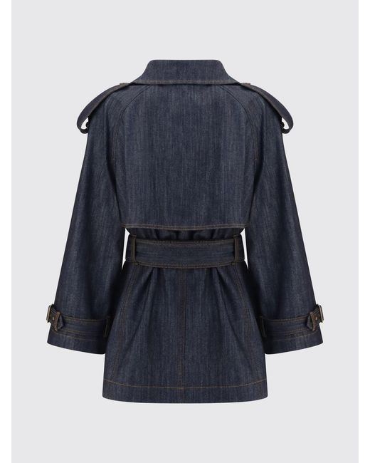 Burberry Blue Short Double-Breasted Denim Trench Coat With Epaulettes