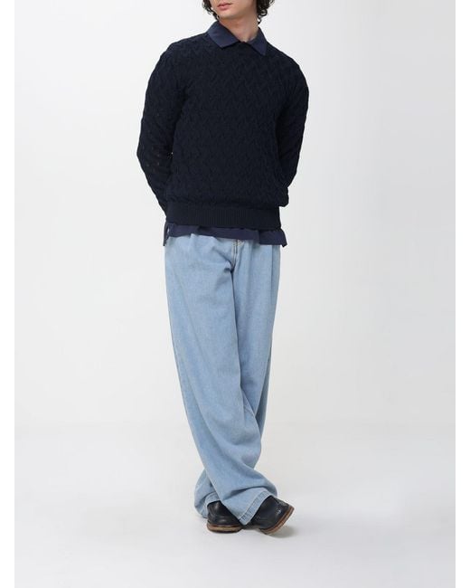 Dries Van Noten Blue Openwork Knit Sweater for men