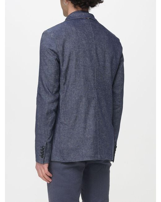 Mason's Blue Double-Breasted Cotton And Linen Blend Blazer for men