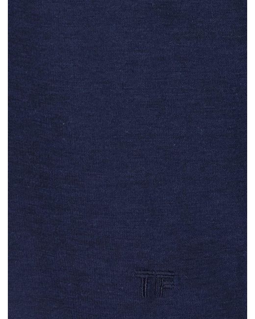 Tom Ford Blue Crewneck Lyocell And Cotton Blend T-Shirt for men