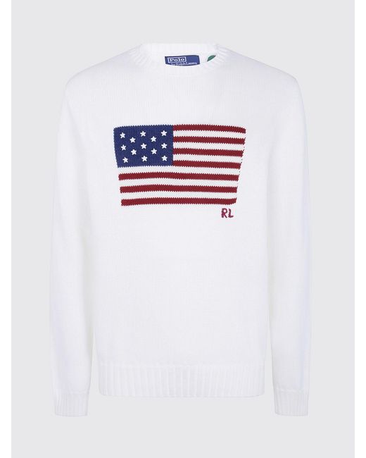Polo Ralph Lauren White Graphic Print Cotton Crewneck Jumper for men