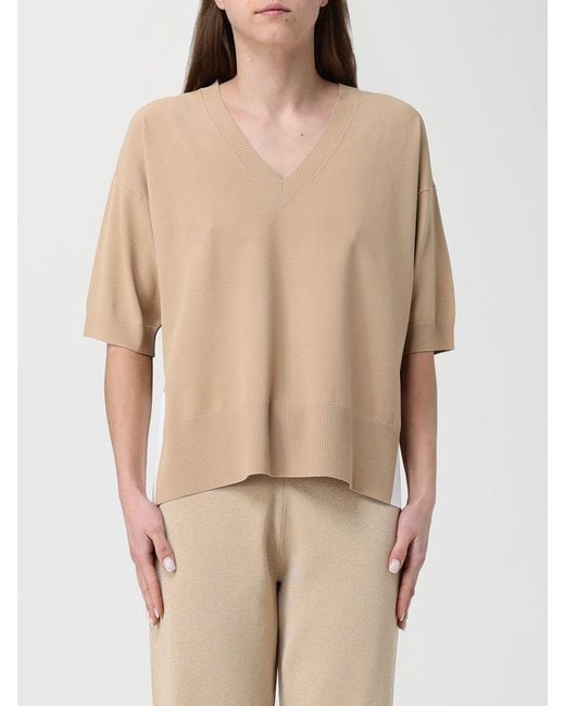 Kangra Natural Two-Tone Viscose Blend V-Neck Top