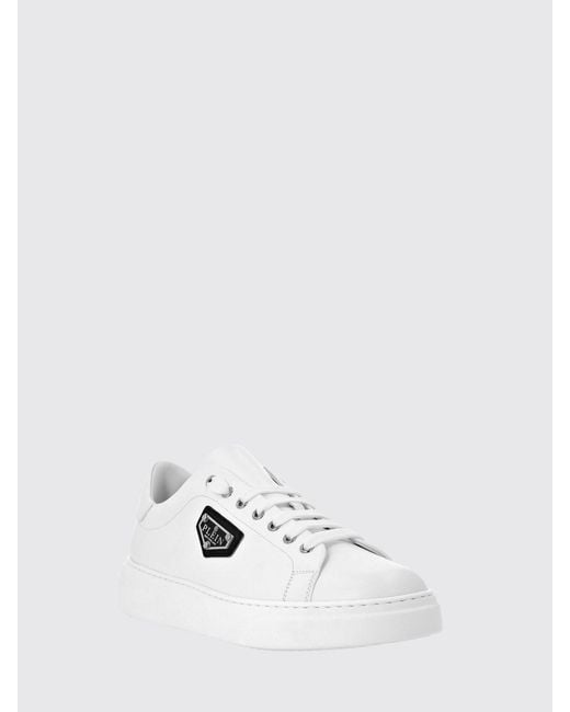 Philipp Plein White Smooth Leather Low-Top Sneakers With Applied Side Logo for men